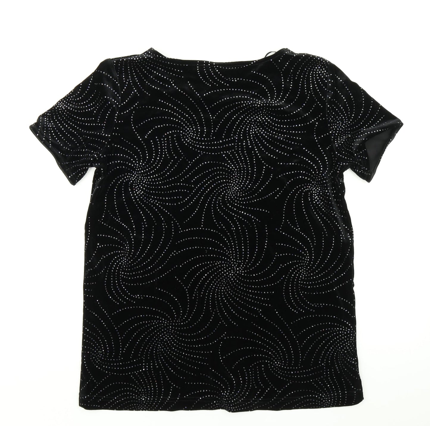 AMARANTO Womens Black Geometric  Basic T-Shirt Size 10