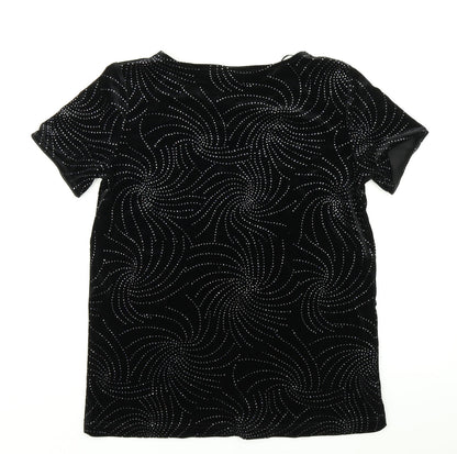 AMARANTO Womens Black Geometric  Basic T-Shirt Size 10