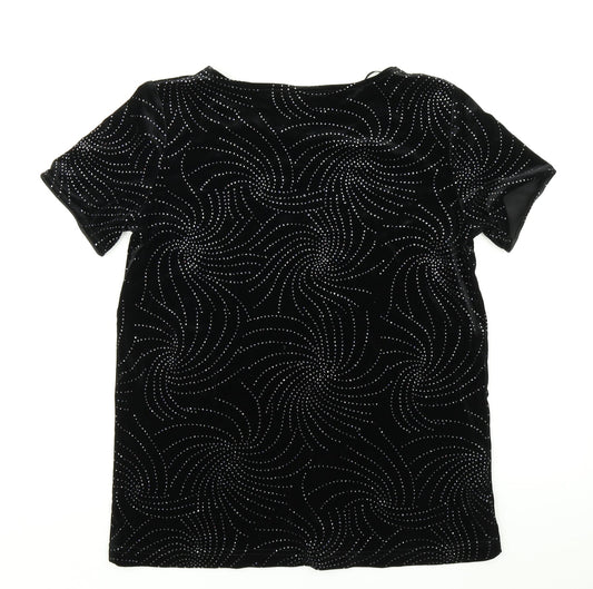 AMARANTO Womens Black Geometric  Basic T-Shirt Size 10