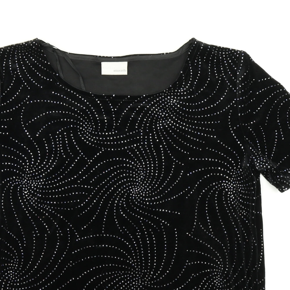 AMARANTO Womens Black Geometric  Basic T-Shirt Size 10