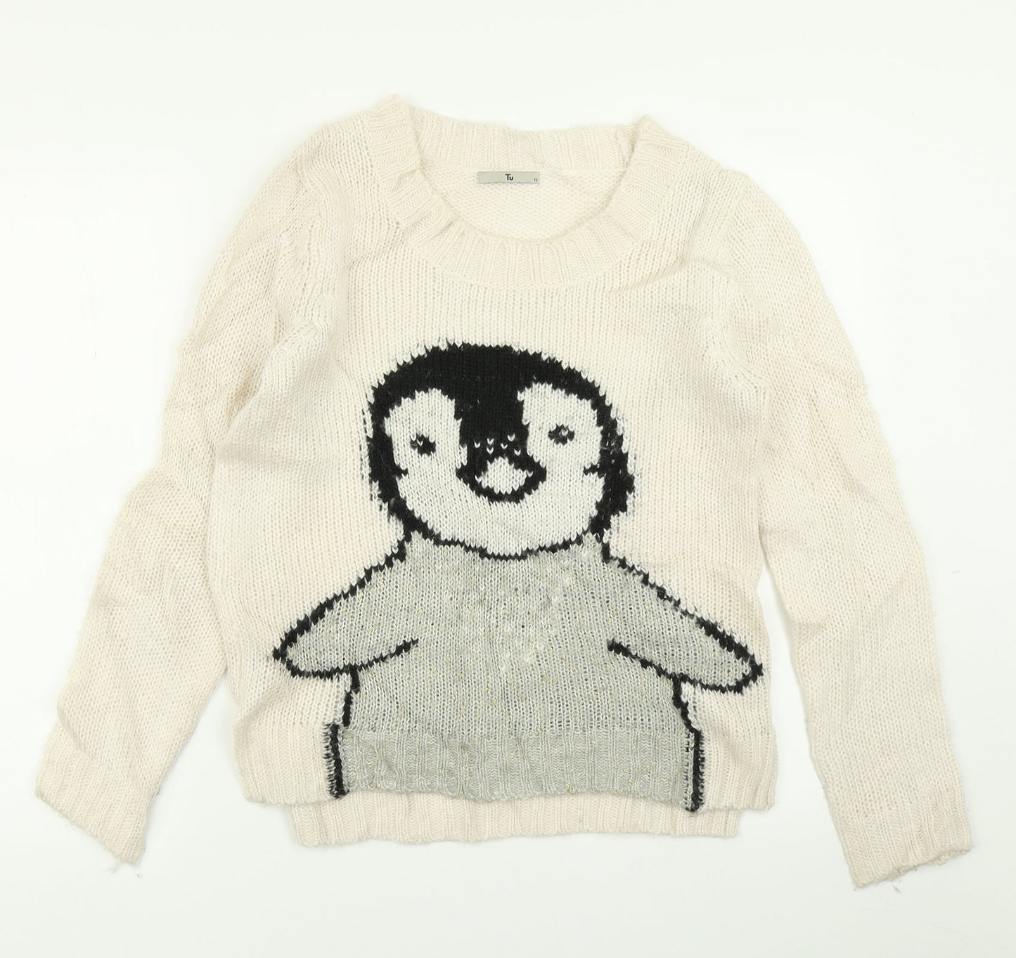 TU Womens Ivory  Knit Pullover Jumper Size 12