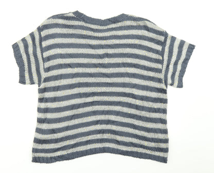 M&S Woman Womens Blue Striped Knit Pullover Jumper Size 18