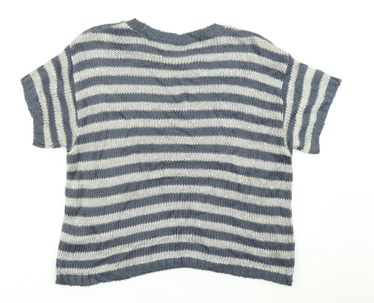 M&S Woman Womens Blue Striped Knit Pullover Jumper Size 18