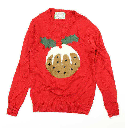 Cedar Wood State Mens Red  Knit Pullover Jumper Size XS  - Christmas jumper