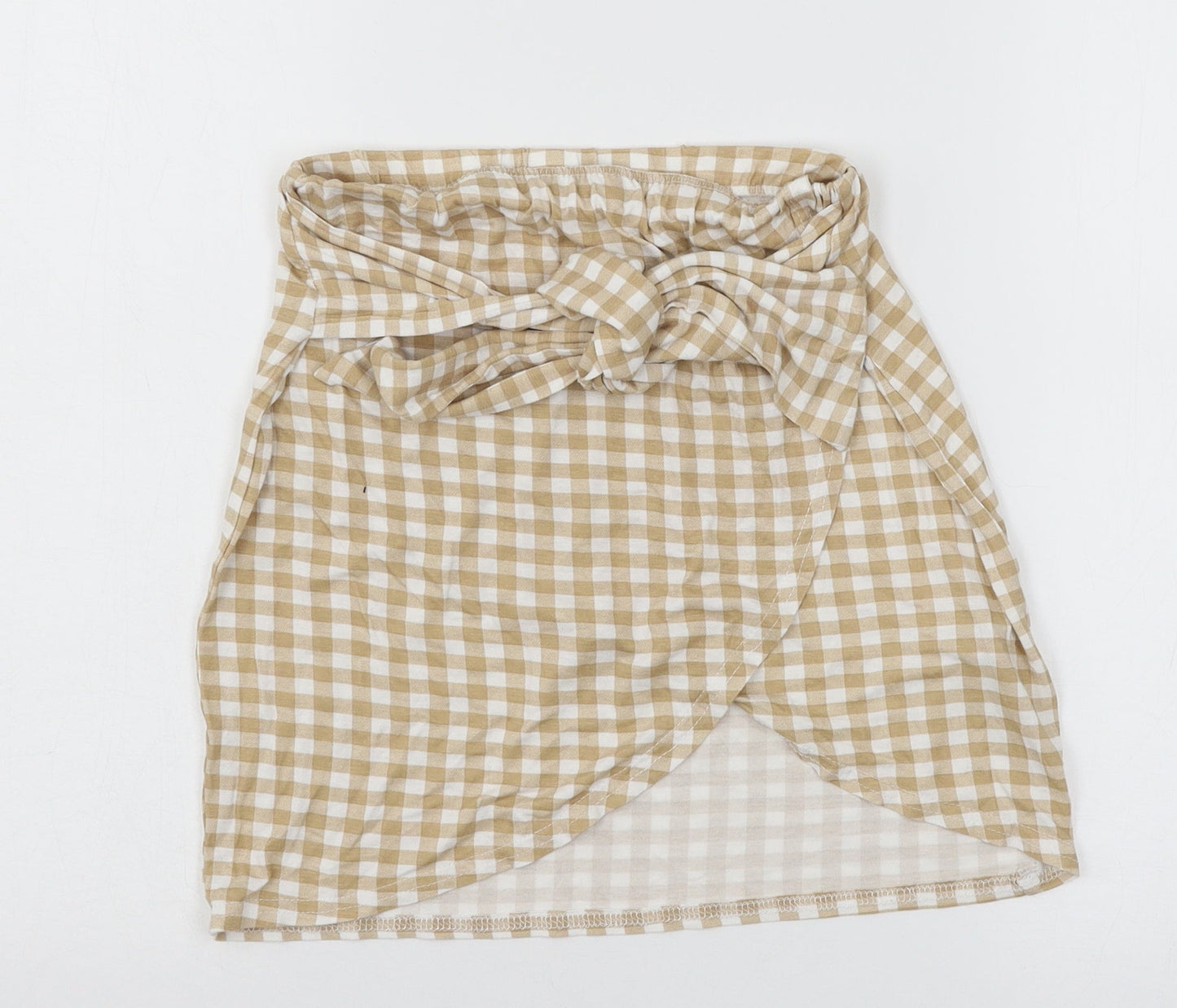 PRETTYLITTLETHING Womens Beige Check Jersey Mini Skirt Size 8