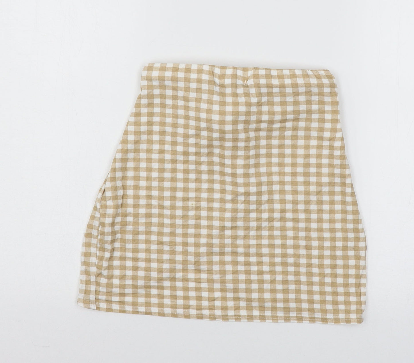 PRETTYLITTLETHING Womens Beige Check Jersey Mini Skirt Size 8