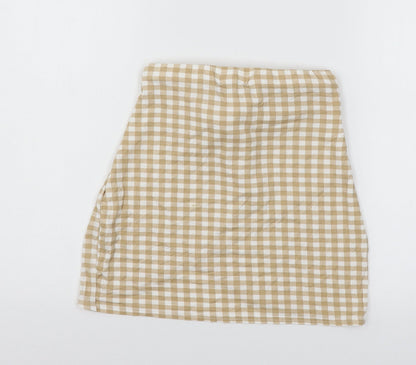 PRETTYLITTLETHING Womens Beige Check Jersey Mini Skirt Size 8
