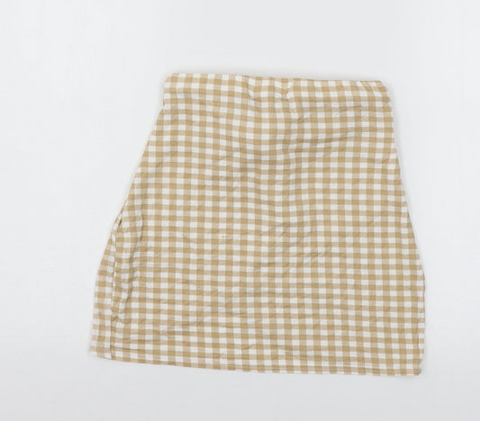 PRETTYLITTLETHING Womens Beige Check Jersey Mini Skirt Size 8
