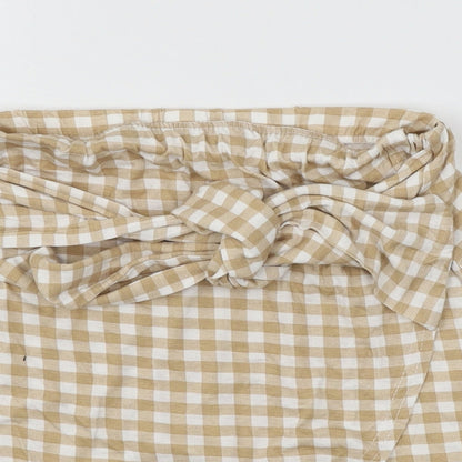 PRETTYLITTLETHING Womens Beige Check Jersey Mini Skirt Size 8