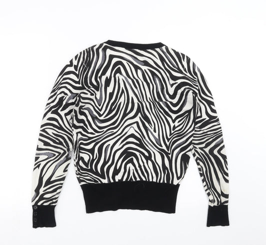 CMD Womens Black Geometric Knit Cardigan Jumper Size S