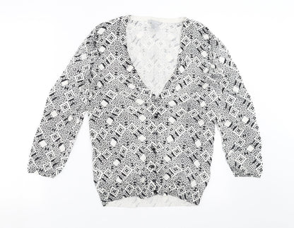 H&M Womens White Geometric Knit Cardigan Jumper Size M