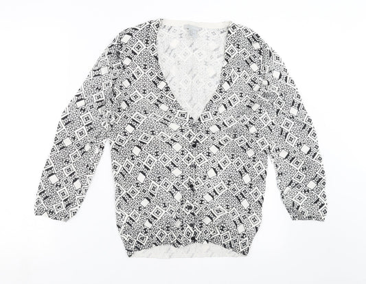 H&M Womens White Geometric Knit Cardigan Jumper Size M
