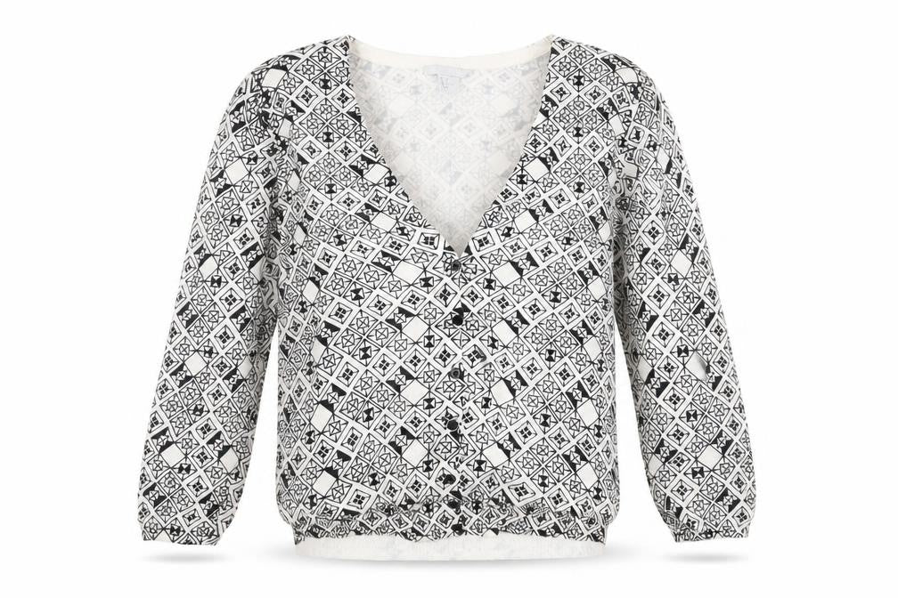 H&M Womens White Geometric Knit Cardigan Jumper Size M