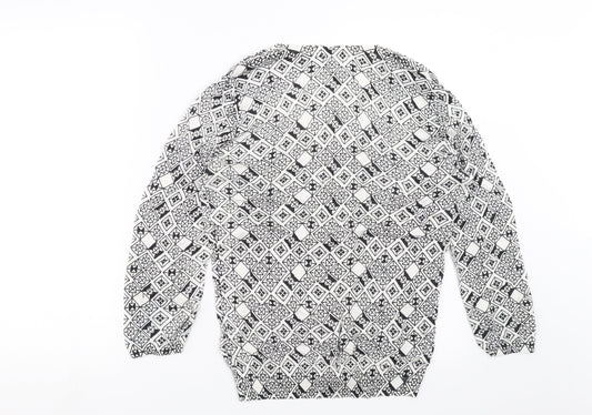 H&M Womens White Geometric Knit Cardigan Jumper Size M