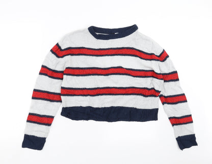 Divided by H&M Womens Blue Striped Knit Pullover Jumper Size S  - cropped