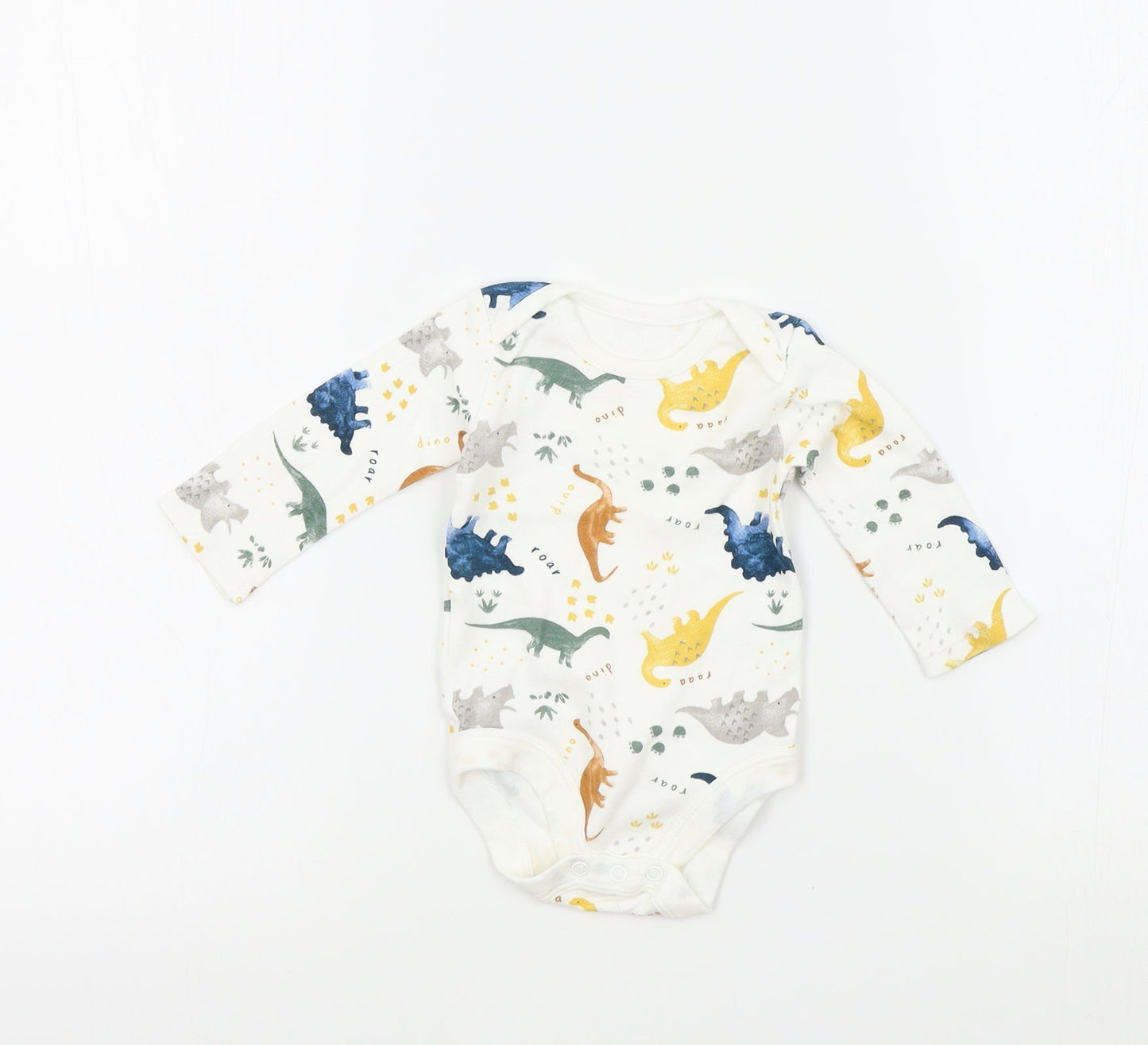 TU Boys White Geometric  Babygrow One-Piece Size 0-3 Months  - dinasours
