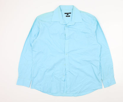 George Mens Blue Colourblock   Button-Up Size 17