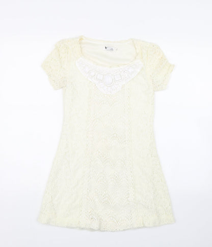 Cutie Womens White Floral Lace Fit & Flare  Size S