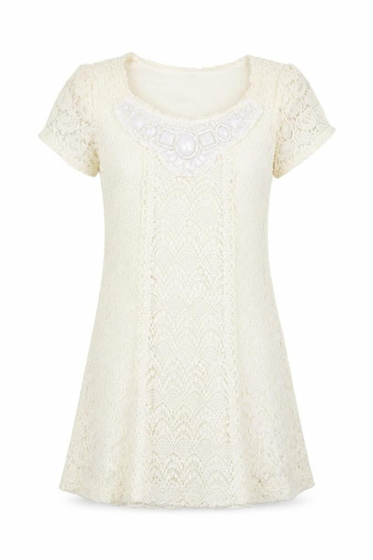 Cutie Womens White Floral Lace Fit & Flare  Size S