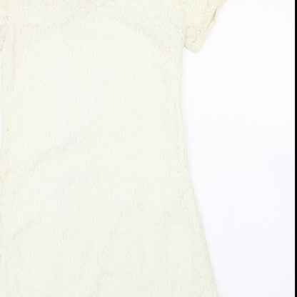 Cutie Womens White Floral Lace Fit & Flare  Size S