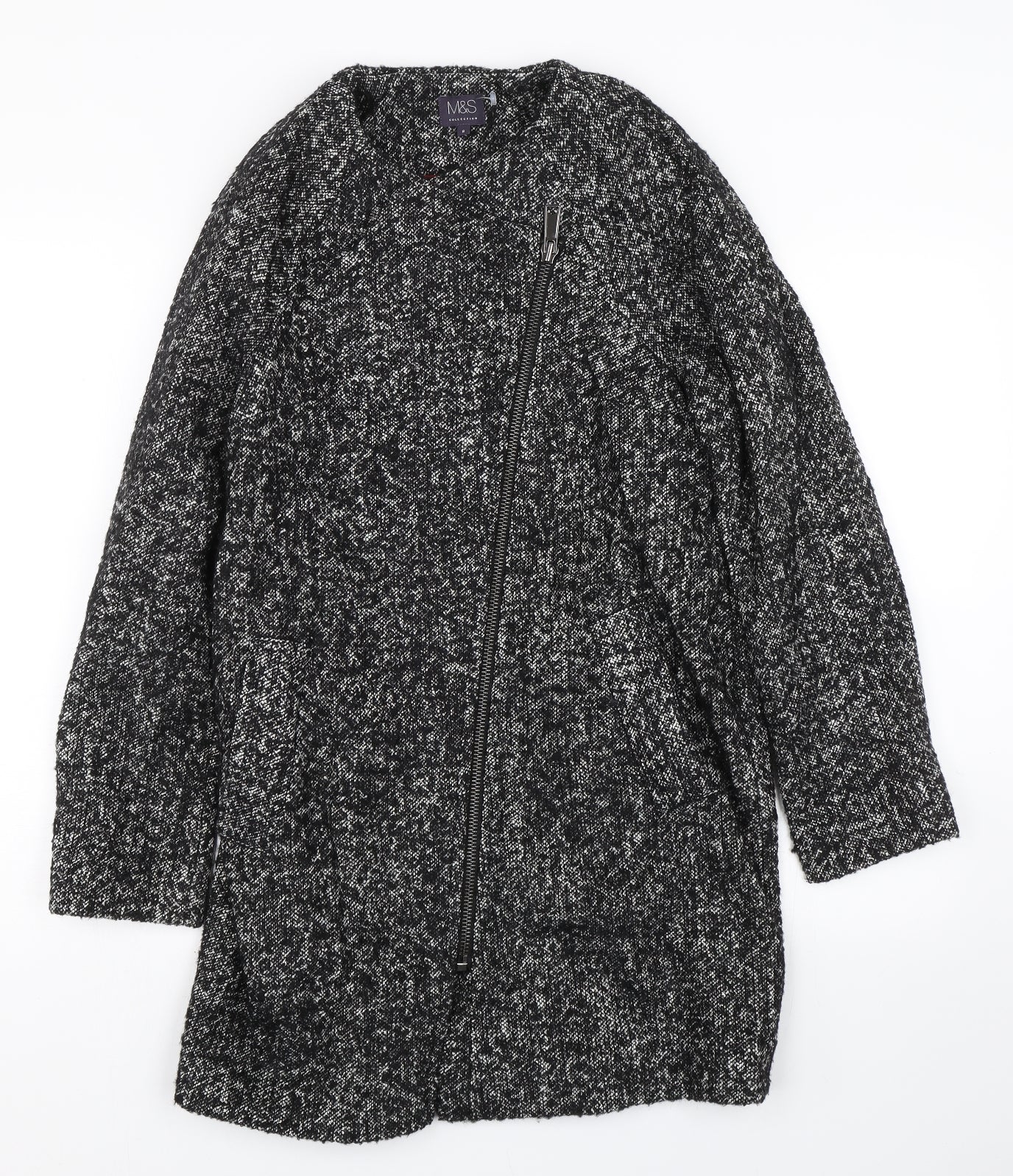 Womens UK Size 8 M&S Black Overcoat