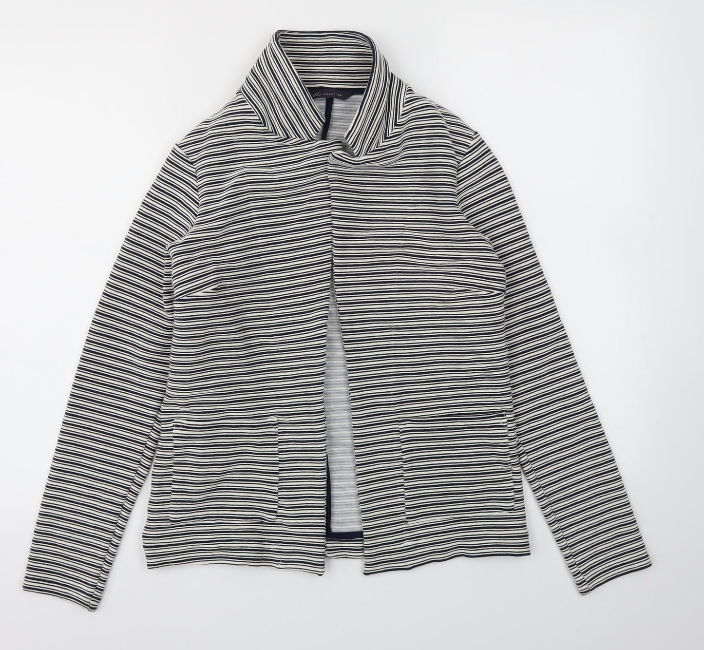 M&S Womens Blue Striped  Jacket Blazer Size 10