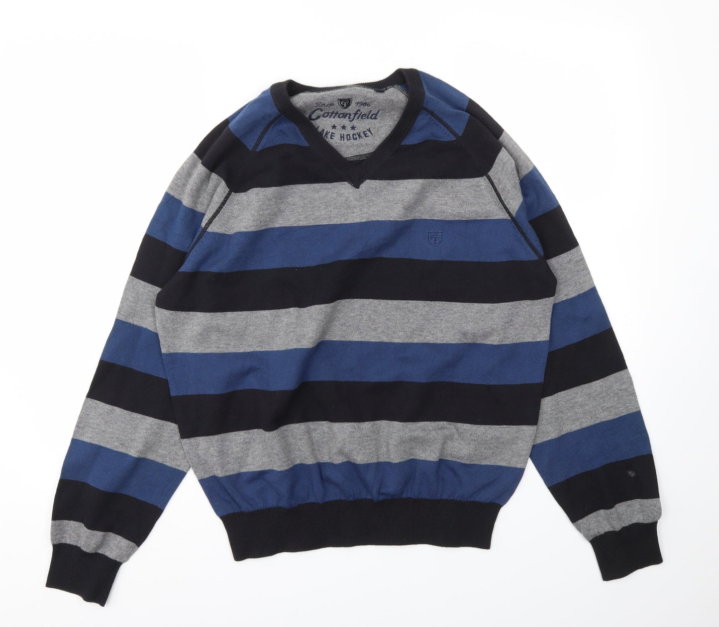 LAKE HOCKEY Mens Blue Striped  Pullover Sweatshirt Size L