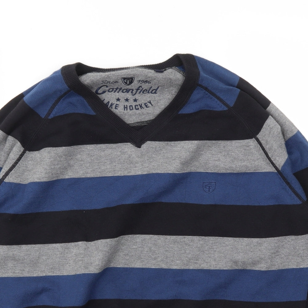 LAKE HOCKEY Mens Blue Striped  Pullover Sweatshirt Size L