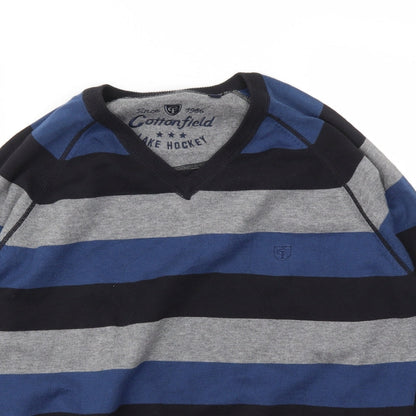 LAKE HOCKEY Mens Blue Striped  Pullover Sweatshirt Size L