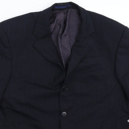 Mens UK Size 40 Pinstripe Regular Blue Suit Jacket