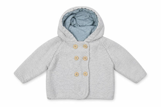 Front view of Marks & Spencer Baby Blue Knit Gilet Coatigan, size 3-6, Months