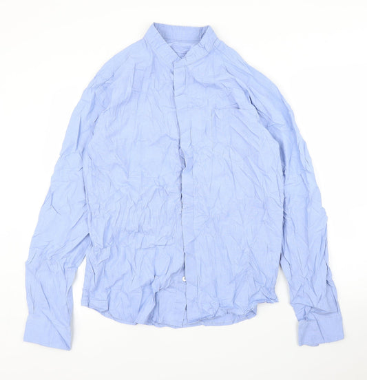 Mens UK Size M Cross Designs Blue  Button-Up Long Sleeve Casual Shirt