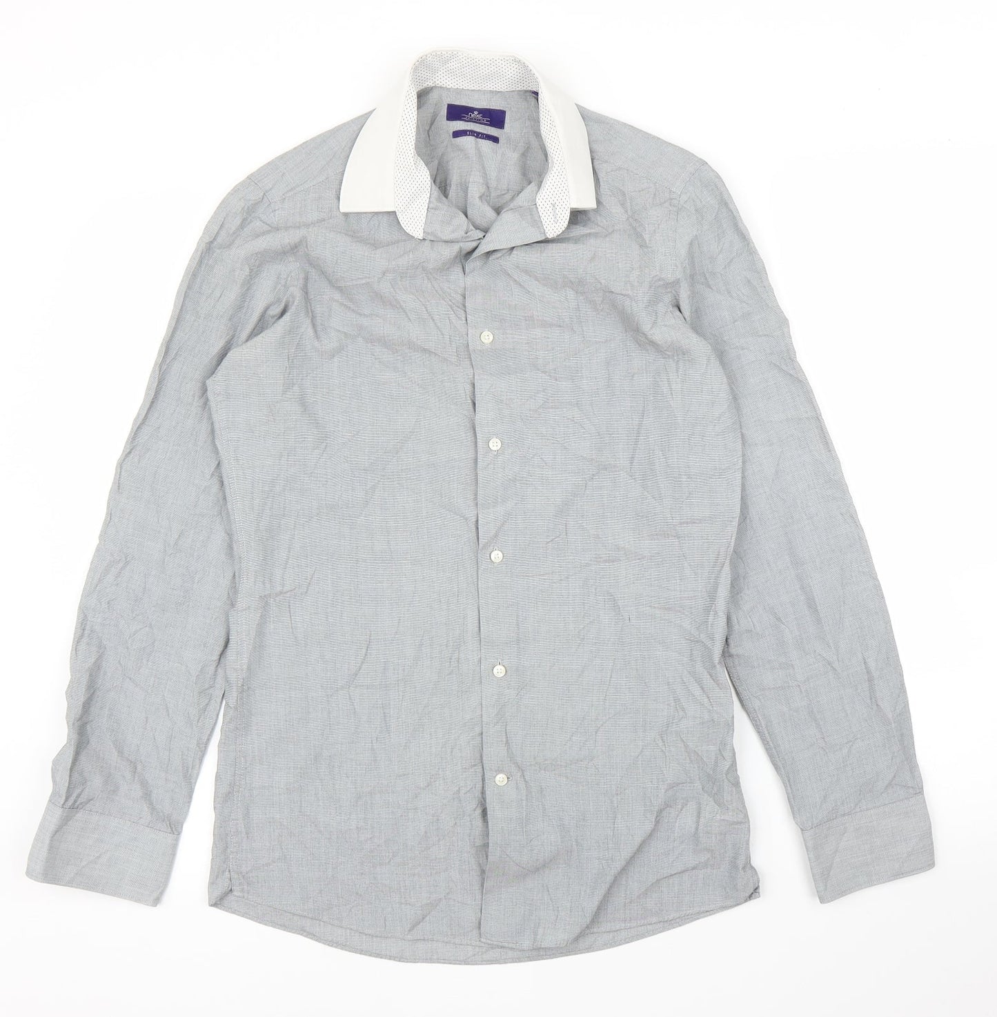 Mens UK Size 14.5 NEXT Grey  Button-Up Long Sleeve Casual Shirt