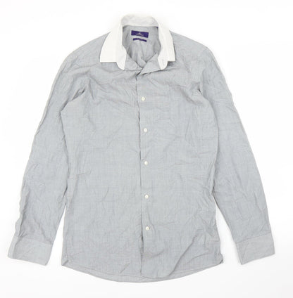 Mens UK Size 14.5 NEXT Grey  Button-Up Long Sleeve Casual Shirt