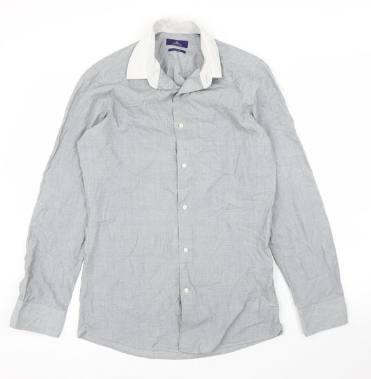 Mens UK Size 14.5 NEXT Grey  Button-Up Long Sleeve Casual Shirt