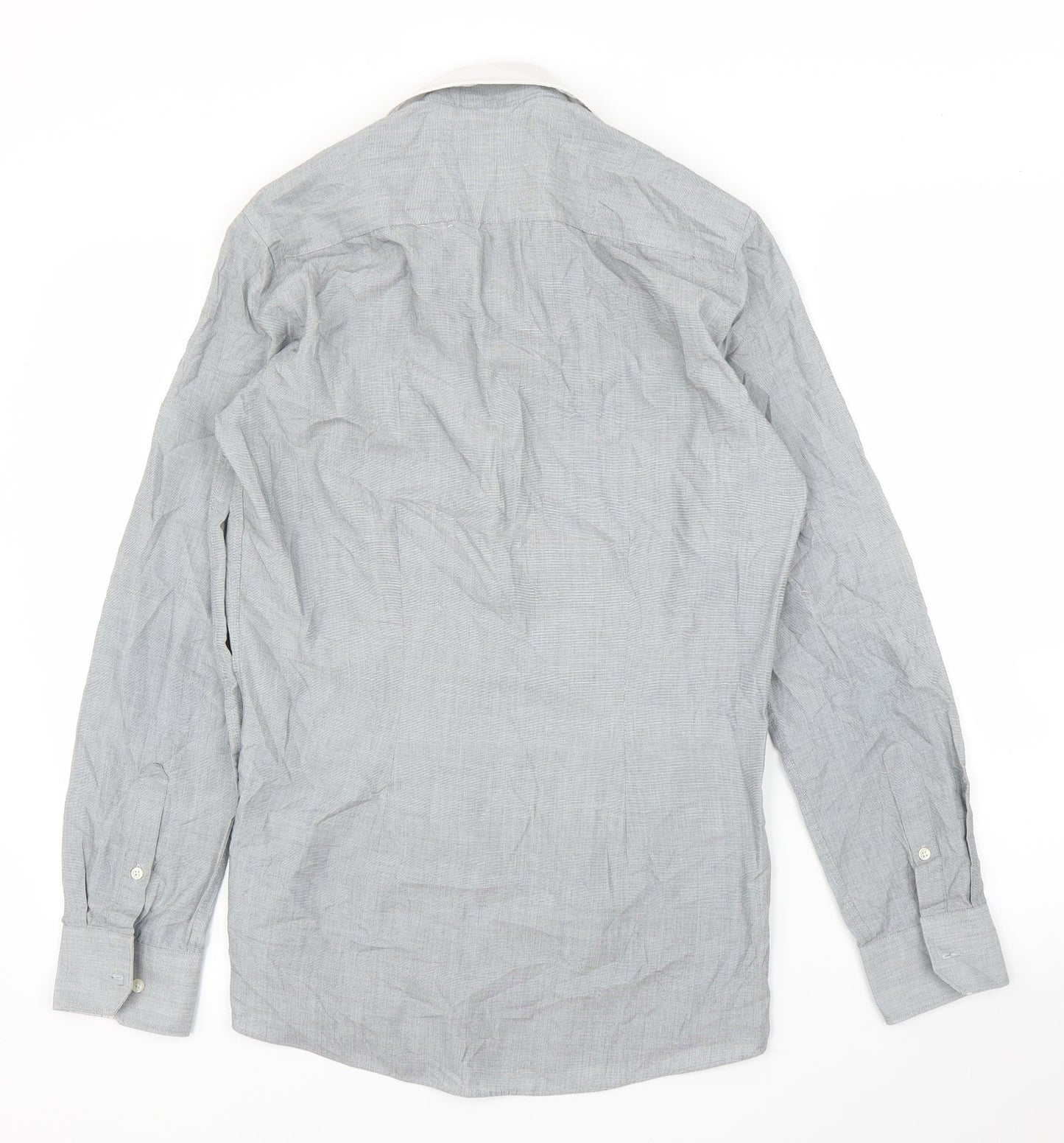 Mens UK Size 14.5 NEXT Grey  Button-Up Long Sleeve Casual Shirt