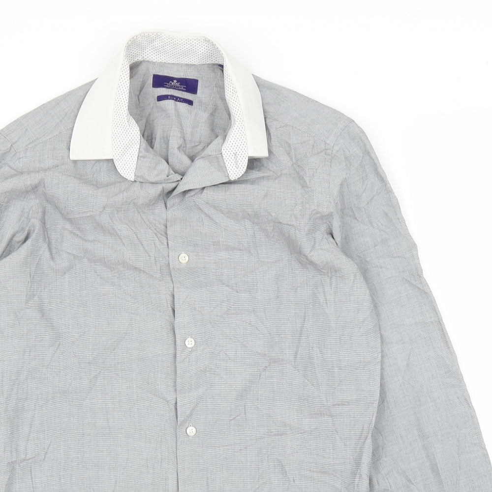 Mens UK Size 14.5 NEXT Grey  Button-Up Long Sleeve Casual Shirt