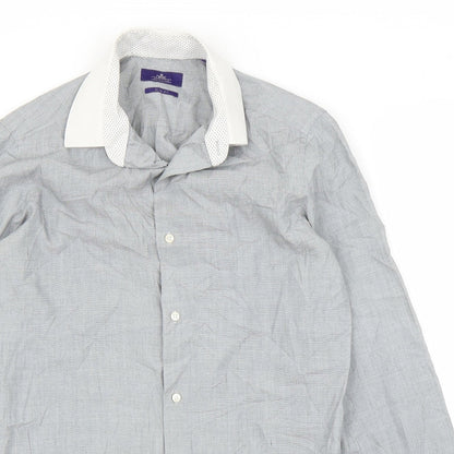 Mens UK Size 14.5 NEXT Grey  Button-Up Long Sleeve Casual Shirt
