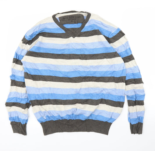 Debenhams Mens Blue Striped  Pullover Jumper Size XL