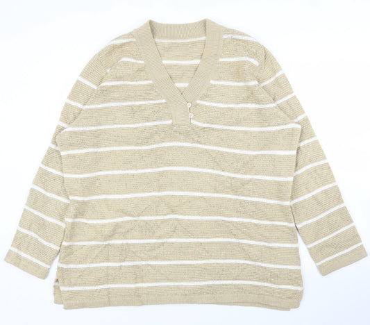 Elisabeth Womens Beige Striped  Pullover Jumper Size L