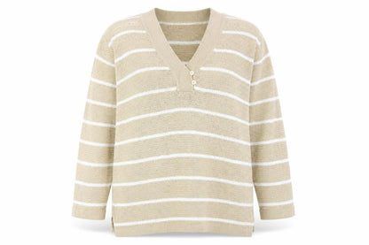Elisabeth Womens Beige Striped  Pullover Jumper Size L