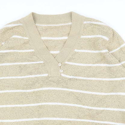 Elisabeth Womens Beige Striped  Pullover Jumper Size L