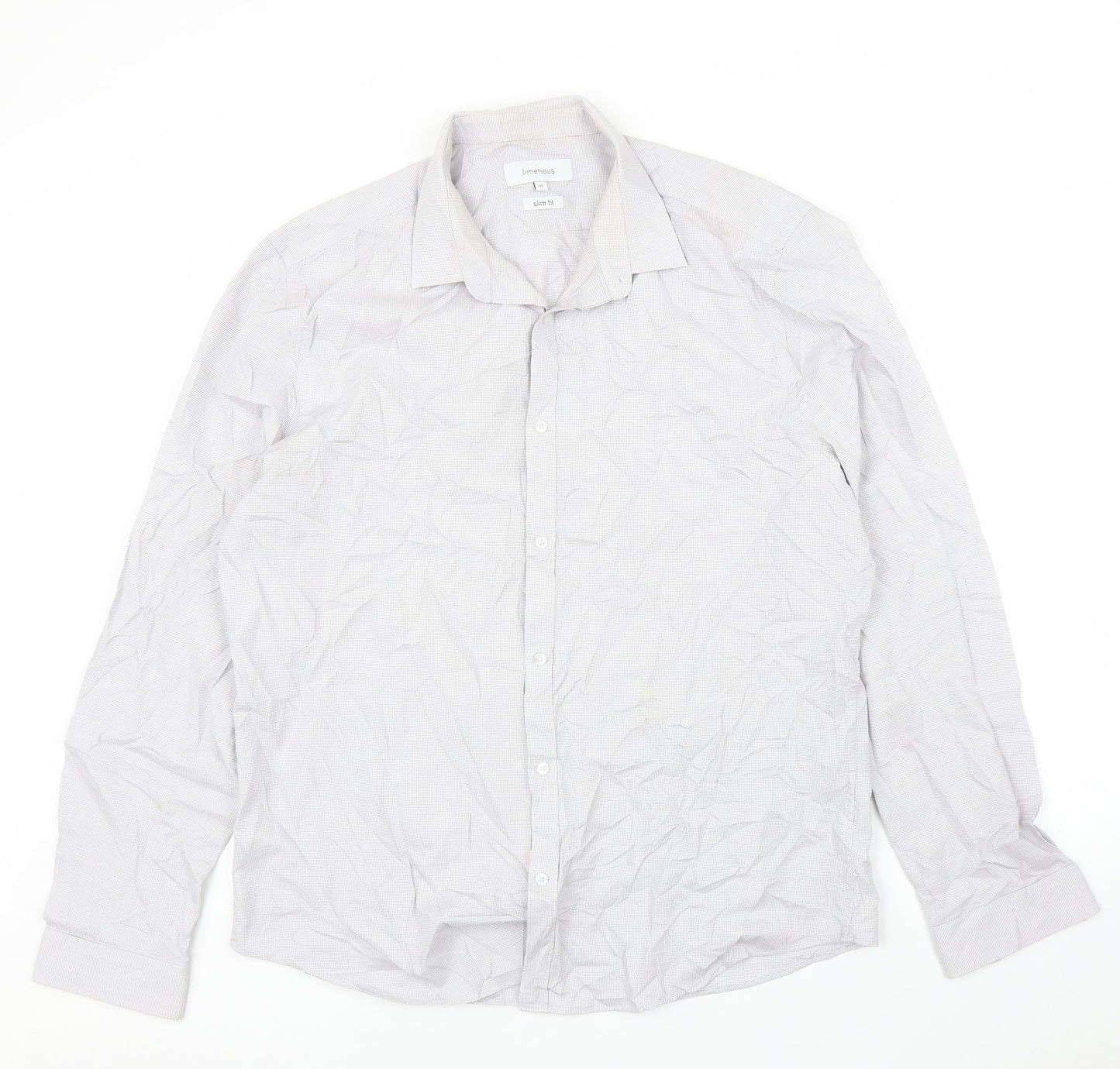Mens UK Size 17 Limehouse Grey  Button-Up Long Sleeve Casual Shirt