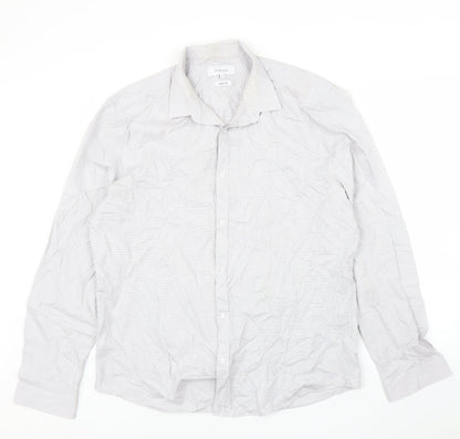 Mens UK Size 17 Limehouse Grey  Button-Up Long Sleeve Casual Shirt