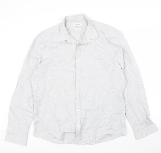 Mens UK Size 17 Limehouse Grey  Button-Up Long Sleeve Casual Shirt