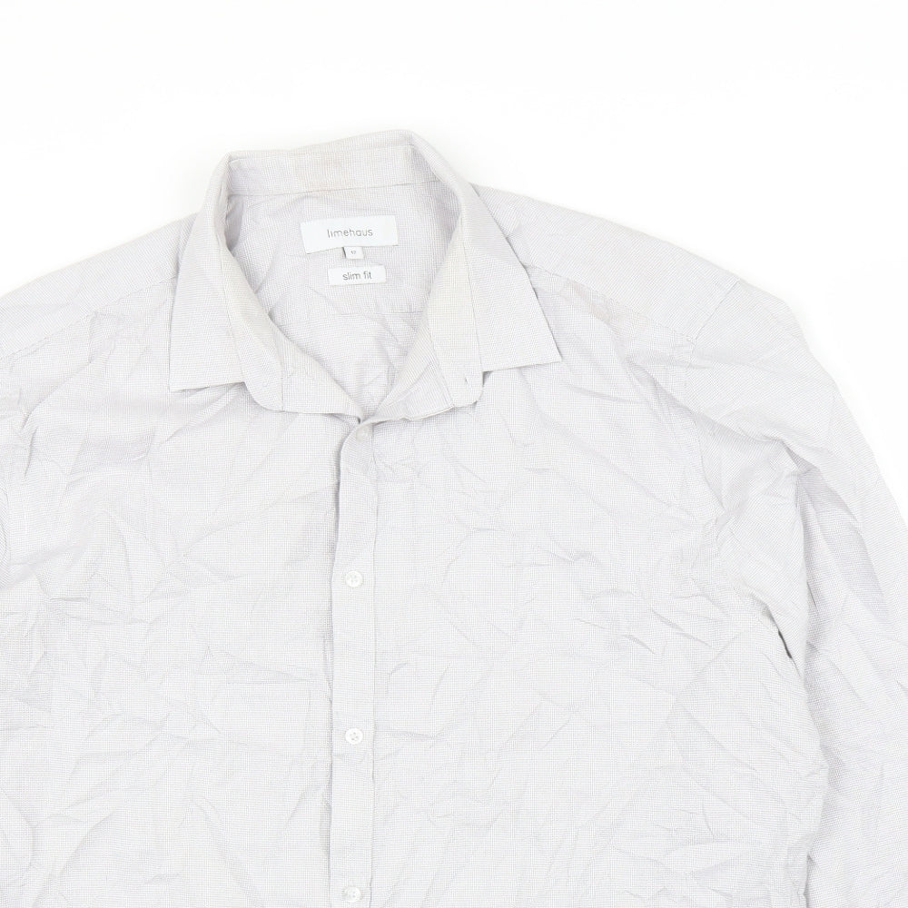 Mens UK Size 17 Limehouse Grey  Button-Up Long Sleeve Casual Shirt