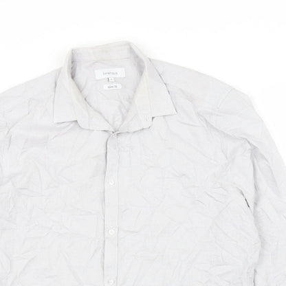 Mens UK Size 17 Limehouse Grey  Button-Up Long Sleeve Casual Shirt