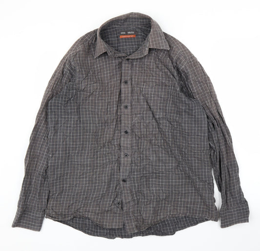 Mens UK Size 16 M&S Brown  Button-Up Long Sleeve Casual Shirt