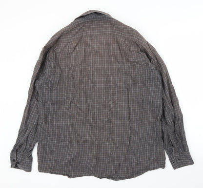 Mens UK Size 16 M&S Brown  Button-Up Long Sleeve Casual Shirt