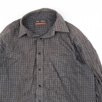 Mens UK Size 16 M&S Brown  Button-Up Long Sleeve Casual Shirt